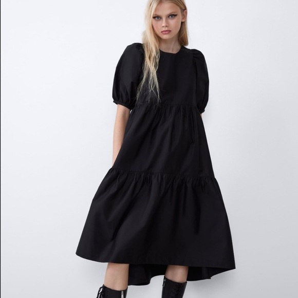 Zara Dresses & Skirts - Zara Poplin Asymmetrical Puffs Dress Size Xs NWOT